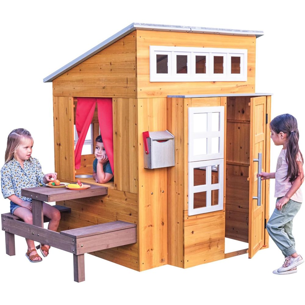 KidKraft Modern Wooden Playhou - Kids Outdoor Table reseña y precio