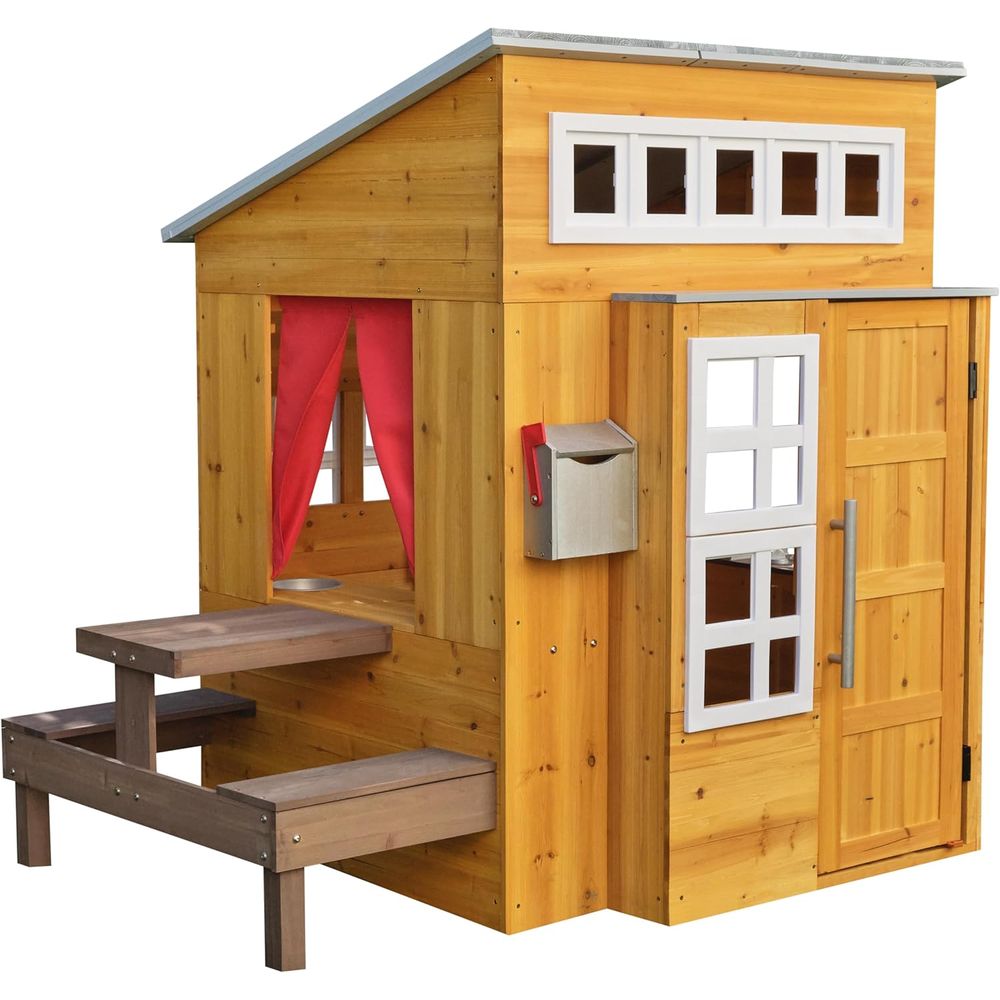 KidKraft Modern Wooden Playhou - Kids Outdoor Table reseña y precio