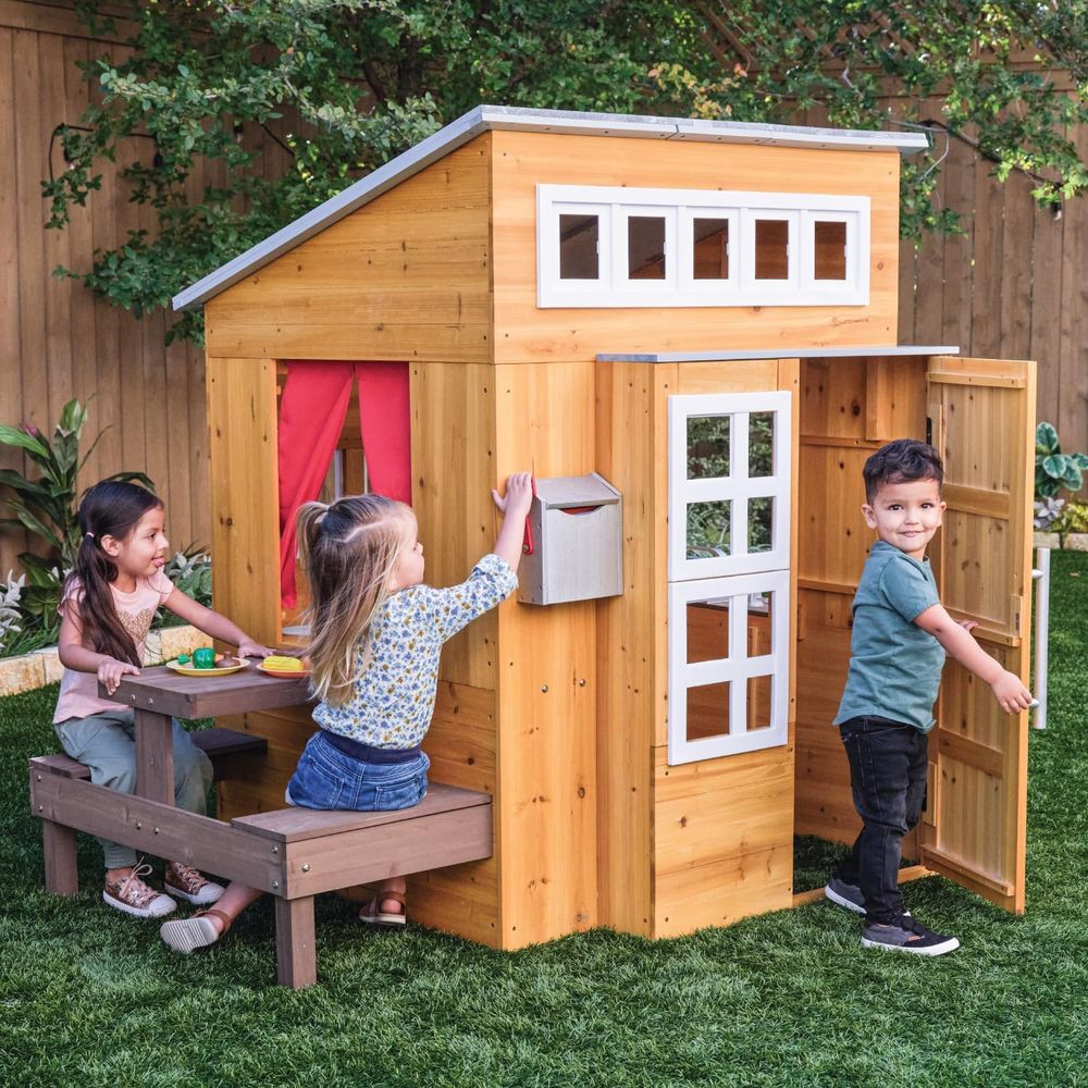 KidKraft Modern Wooden Playhou - Kids Outdoor Table reseña y precio