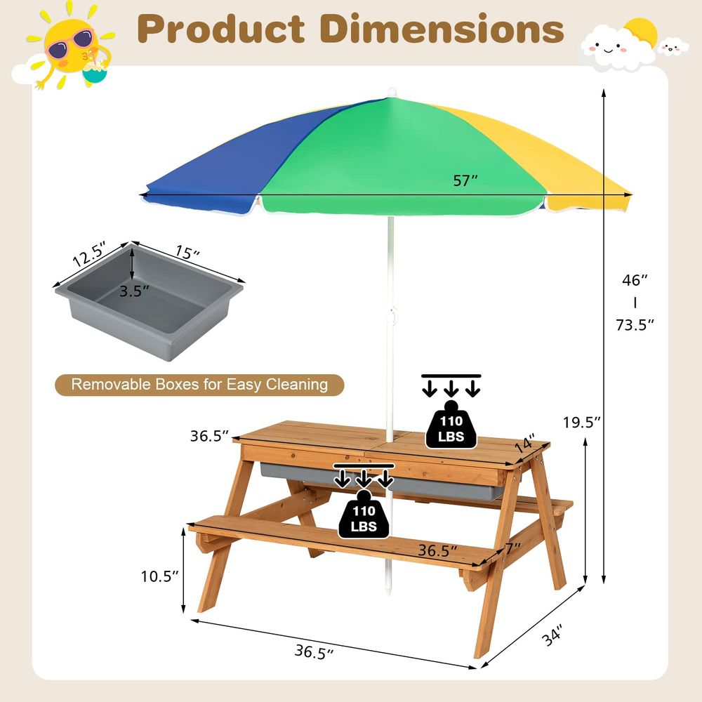 Kids Picnic Table, 4 in 1 Ceda - Kids Outdoor Table reseña y precio