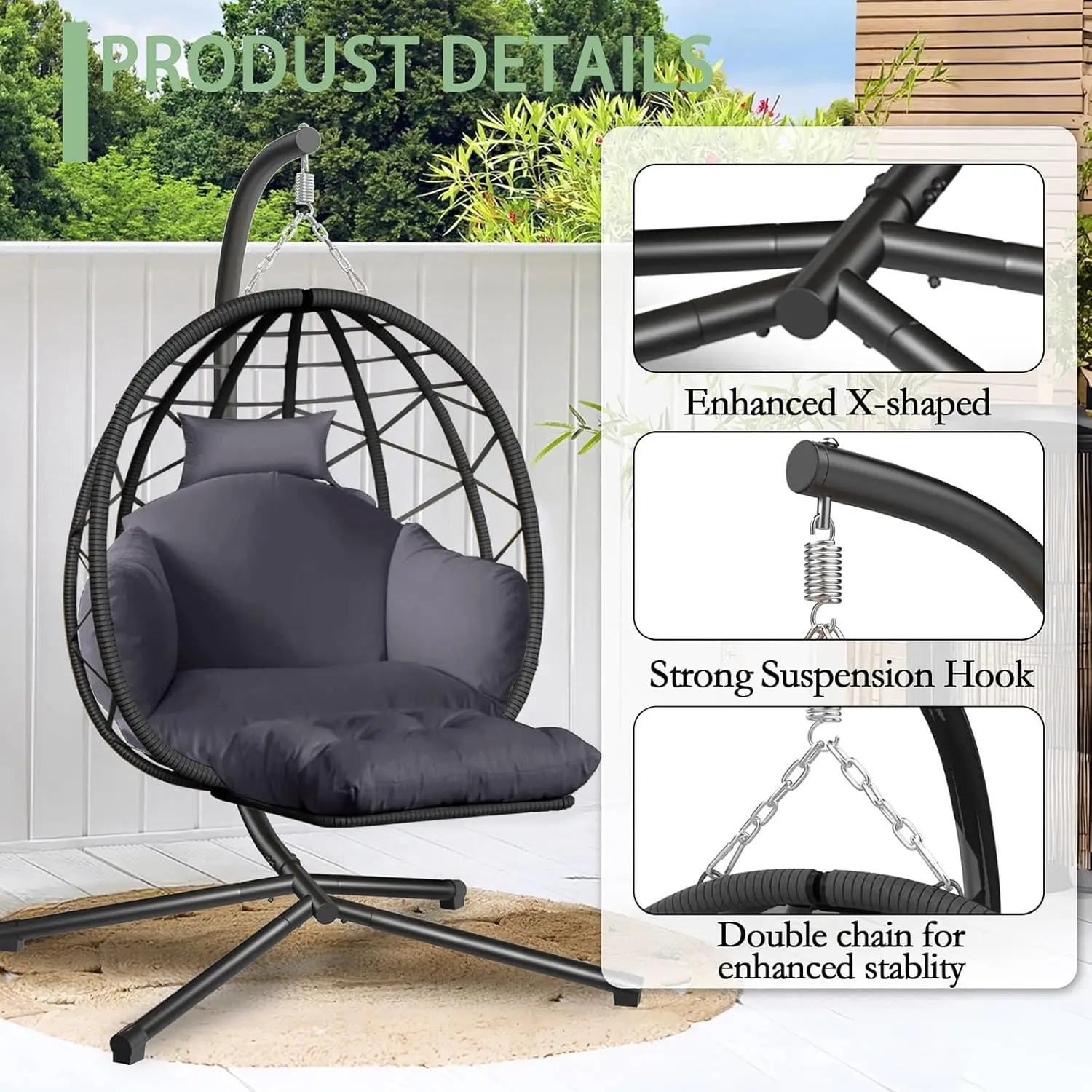 Hanging Egg Chair with Stand a - Kids Outdoor Egg Chair reseña y precio