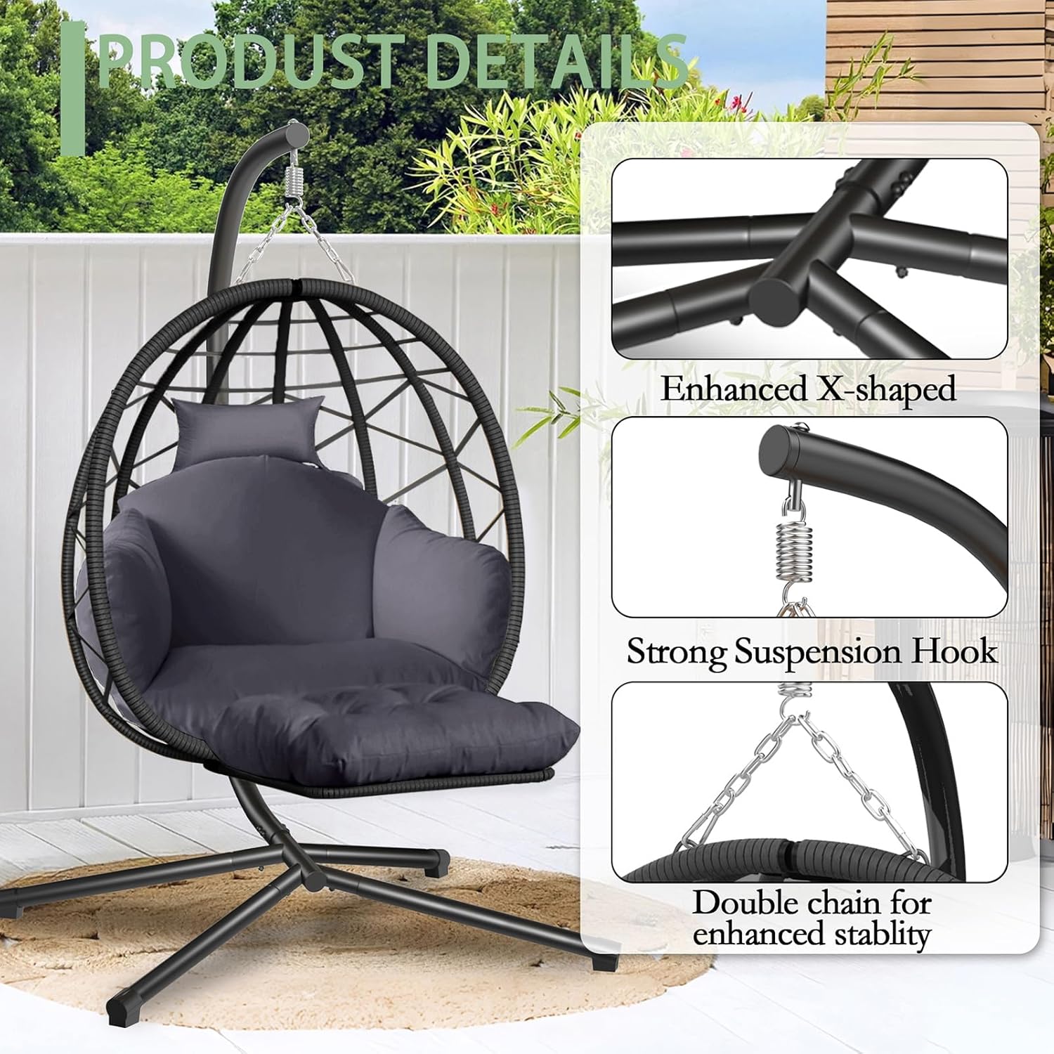 Hanging Egg Chair with Stand a - Kids Outdoor Egg Chair reseña y precio